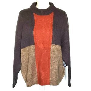 Michelle Nicole Sweater Size XL Wool Cable Knit Oversized Colorblock Gray Tan
